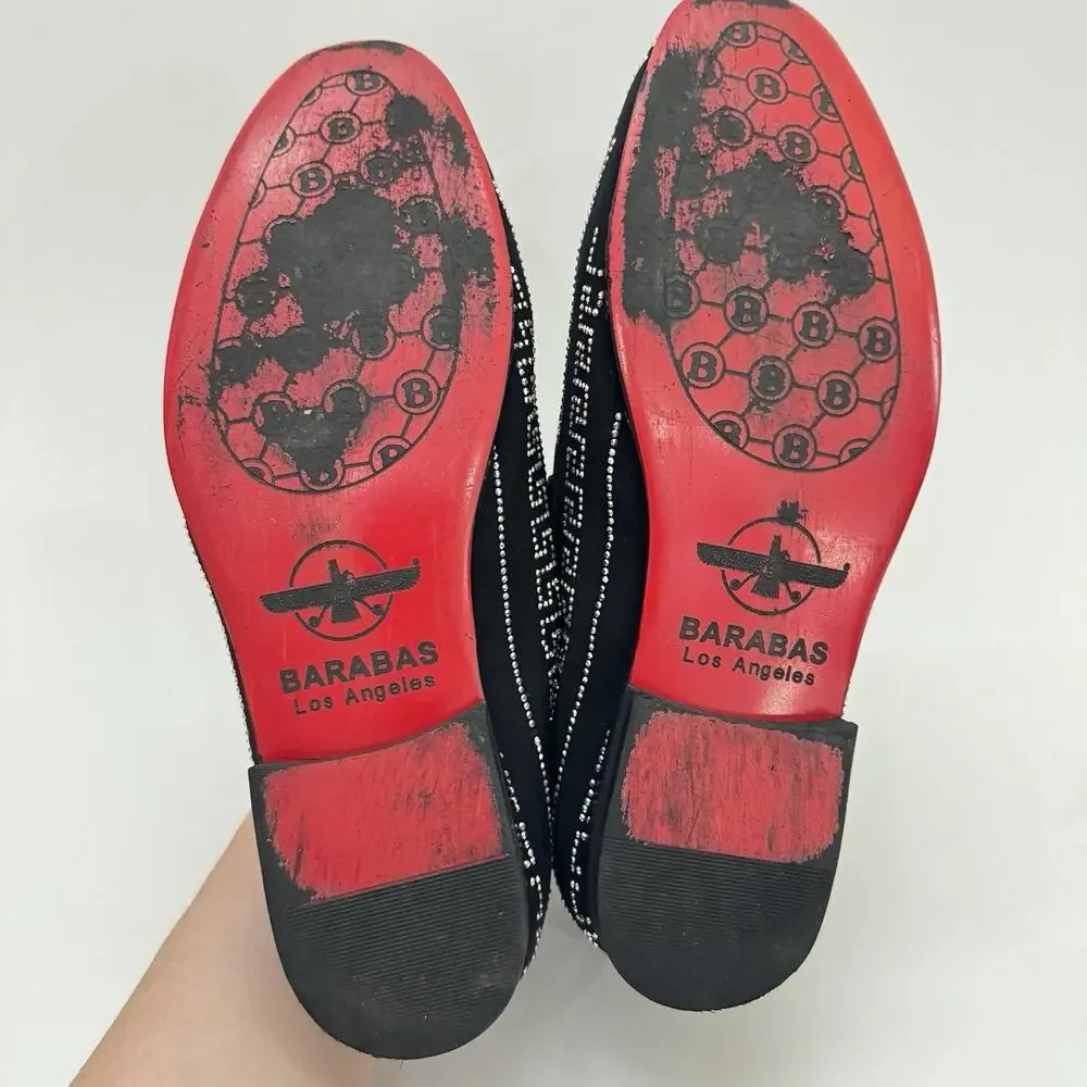 Barabas Men's Sz 8 Rhinestone Greek Key Pattern Slip On Loafers Black Silver